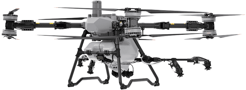 DJI Agras T50 con brazos desplegados y barra de aspersión